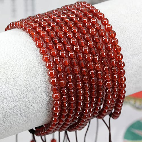 Keleny Natural Gemtones 4mm Round Beads Crystal Adjustable Braided Macrame Tassels Bracelets Unisex - color: Dyed Red Agate