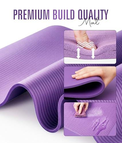 ROMIX Yoga Mat Thick 2/5 Inch (10mm), 72"L x 24"W Non-Slip Workout Mat, Large Yoga Mats for Women Men With Carry Bag and Strap, Exercise Mats for Home Workout Meditation Training Equipment