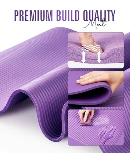 ROMIX Yoga Mat Thick 2/5 Inch (10mm), 72"L x 24"W Non-Slip Workout Mat, Large Yoga Mats for Women Men With Carry Bag and Strap, Exercise Mats for Home Workout Meditation Training Equipment