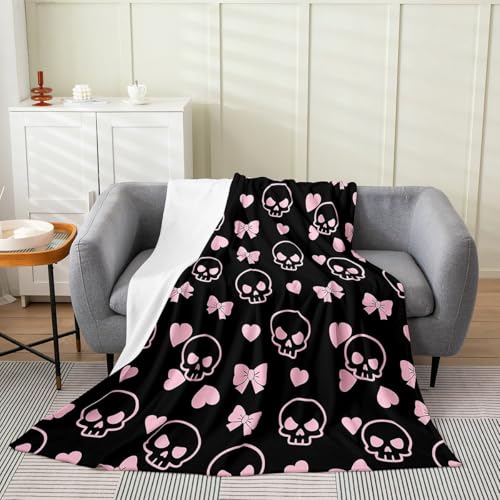 Castle Fairy Cartoon Skull Plush Throw Blanket,Pink Bowknot Love Heart Flannel Fleece Blanket for Boys Girls Teens All Season,Modern Girly Bed Blankets Lightweight Room Decor 30x40,Black Pink - color: Black Pink, size: Baby