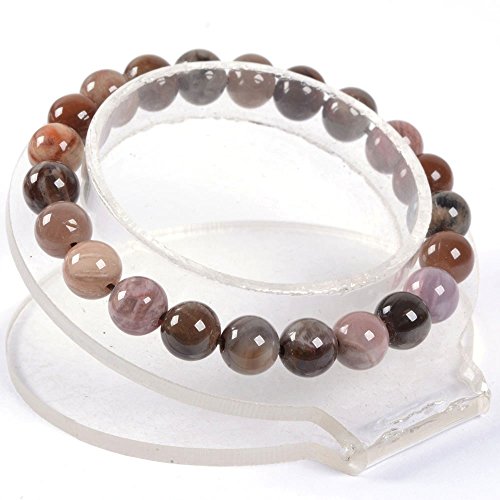 Justinstones Gem Semi Precious Gemstone 8mm Round Beads Stretch Bracelet 7 Inch Unisex - color: Petrified Wood Fossil