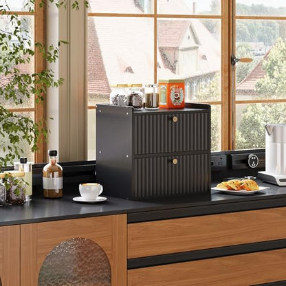 Trironsun Rustic Bread Box for Kitchen Countertop Bamboo Bread Storage Container Bin Double Layer BreadBox Farmhouse Large Capacity Food Organizer Black - color: Black