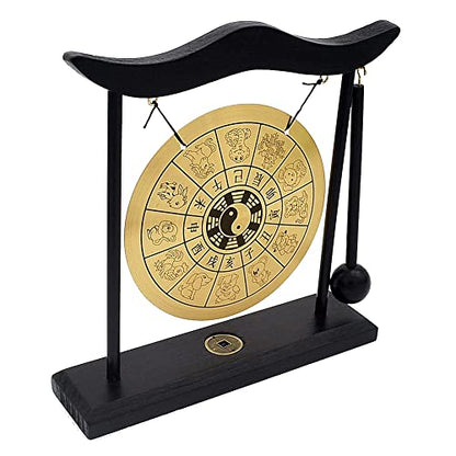 Hooshing Zen Art Brass Feng Shui Desktop Gong with Stand Asian Decor for Home Office Chinese Zodiac Signs - style: Chinese Zodiac