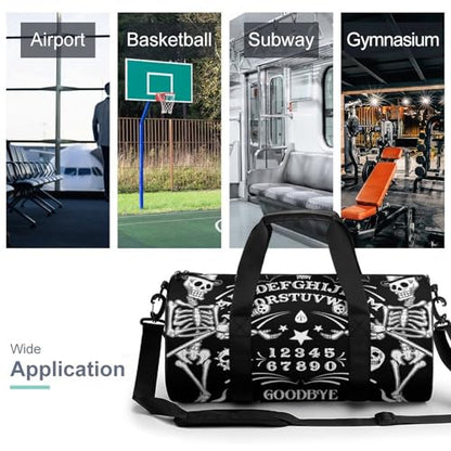 Skull Skeleton Witch Board Tarot Black Art Cylindrical Portable Fitness Bag, Large Capacity Handbag - color: skull Skeleton witch Board Tarot black art