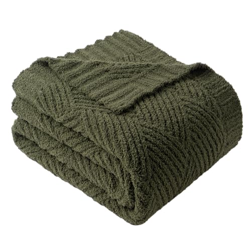 Olive Green Throw Blanket for Couch, Soft Chenille Diamond Knit, Lightweight Cozy Decorative Blanket for Sofa Bed, 50"x60" - color: Olive Green