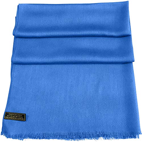 CJ Apparel Solid Color Fringe Design Fringe Shawl Scarf Wrap Stole Throw Head Wrap Pashmina Gift Hand Made in Nepal New - color: Blue Fc1009