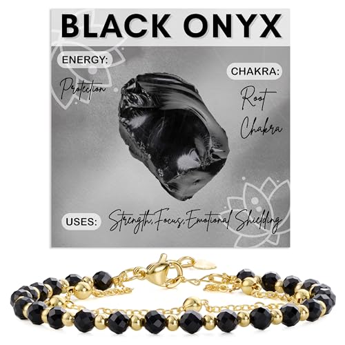 Farfume Crystal Bracelet Beaded Bracelets 4mm Natural Stone Beads Gemstone Handmade Jewelry Gift for Women - color: Black Onyx-Strength & Focus