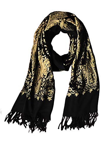 Urban CoCo Women's Embroidered Oversize Tassel Shawl Scarf Wraps for Women - color: #3-black