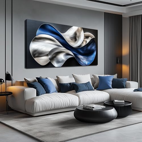 JuhaiArt Blue and White Wall Art for Office Flow Wall Decor Large Abstract Canvas Wall Art Bedroom 29" x 59" Modern Silver Prints Artwork Living Room - color: Blue, size: 59"L x 29"W
