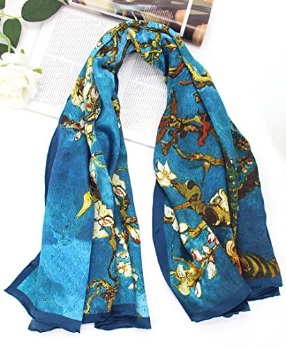 ANDANTINO 100% Silk Scarf 43" Large Square Lightweight Headscarf& Shawl–Women Hair Wraps-With Gift Packed - color: Oil Painting-apricot