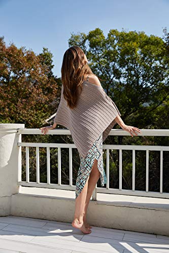 PULI Women's Versatile Knitted Shawls Scarf Poncho Sweater with Buttons Lightweight Spring Summer Fall Wraps - color: E-grey in Cable Large