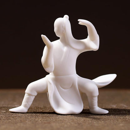 Ceramics Taichi Statue, Minimalist Ceramic Kongfu Sculpture, Meditation Zen Statue Figurine Incense Holder for Art Collectible Table Home Shelf Decor (White C)