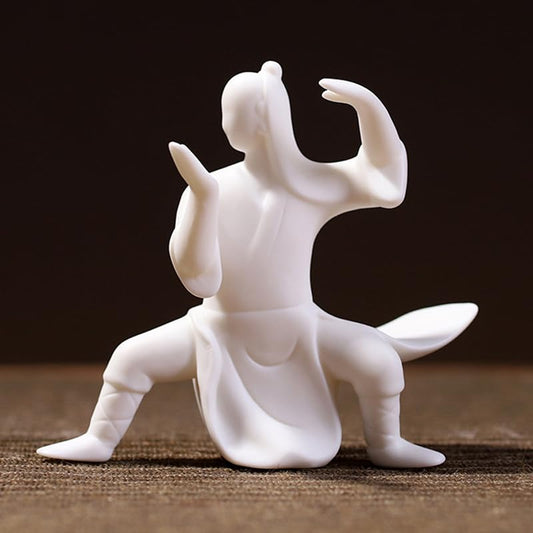 Ceramics Taichi Statue, Minimalist Ceramic Kongfu Sculpture, Meditation Zen Statue Figurine Incense Holder for Art Collectible Table Home Shelf Decor (White C)