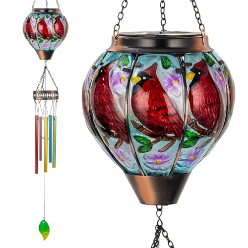 Cardinal Wind Chimes for Outside,Solar Wind Chimes with Solar Lights,Hanging Wind Chime Deep Tone,Windchimes Outdoor,Memorial Wind Chime for Mom,Outdoor Windchime for Loss of Loved One - color: C-cardinal