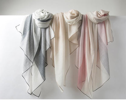 Luxury Cashmere Pashmina Style Shawl - Silk & Wool Blend Scarf, Lightweight Skin-Friendly Wrap - color: Gray + White