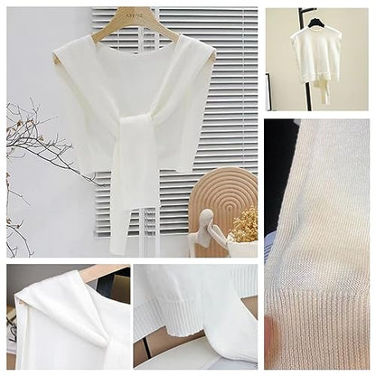 WaJuemy Sweater Shawl Wraps for Women Sweater Knitted Knotted Shawls Travel Casual Scarf Cape Shoulder Tops Fashion Wrap - color: White