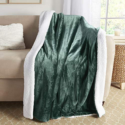 Sherpa Throw Blanket Super Soft Reversible Ultra Luxurious Plush Blanket, 50 x 60 inches, Hunter Green/White - color: Hunter Green / White, size: Throw (50" x 60")