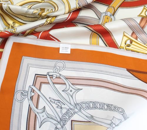 ANDANTINO 100% Pure Mulberry Silk Scarf 35" Large Square Lightweight Headscarf –Women’s Hair Wraps-With Gift Packed - color: Gold&orange