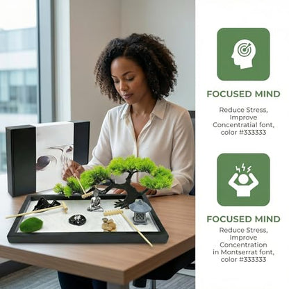 Zen Garden for Desk,Mini Oriental Antique Stone Sculpture Sand Tray, Desktop Zen Garden Kit for Adults, Meditation & Zen Decor, Unique Stress Relief Gift.