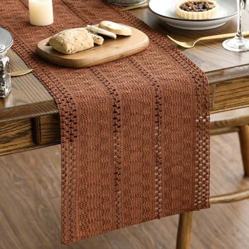 Artoid Mode Caramel Farmhouse Woven Rustic Hollow Table Runner, Seasonal Holiday Hollow Kitchen Dining Table Decoration for Home Party Decor 12x48 Inch - color: Caramel, size: 12" x 48", Table Runner