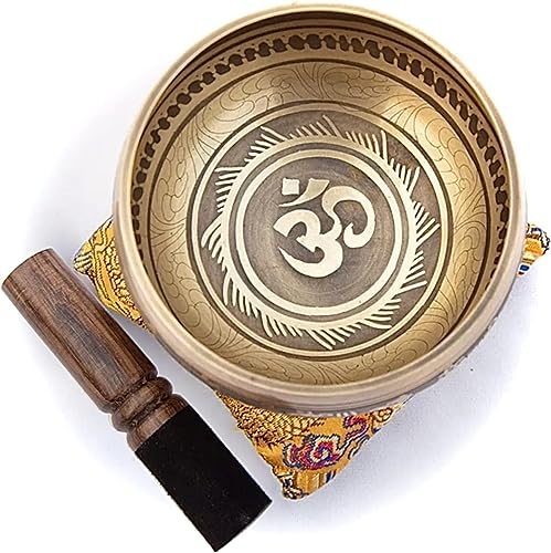 Tibetan Singing Bowl Set – Bronze Master Grade with Pure Tone & Thangka Art – Handmade in Nepal by Himalayan Bazaar (Gold & Yellow) - color: Gold - Yellow