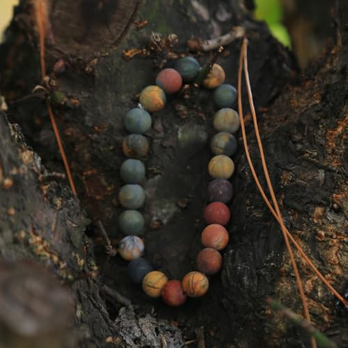 Handmade Natural Imperial Jasper Gem Semi Precious Gemstone 8mm Round Beads Stretch Bracelet 7" Unisex - color: Matte