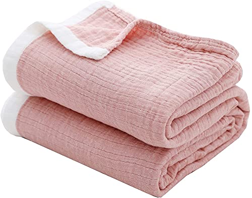 SE SOFTEXLY Muslin Throw Blanket, 100% Cotton Blankets for Adults and Baby, 4-Layer Soft Breathable Bed Throw Blankets All Season,Twin Blanket (60"x80", Coral Pink) - color: Coral Pink, size: Twin-60" x 80"