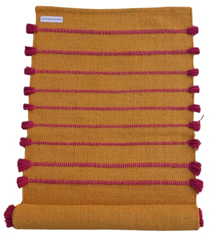 Jaipur art & Rugs Cotton Yoga Mat - Eco-Friendly Hand-Woven Rug - Non Slip & Thick (24”x72”x5mm) for Everyday Fitness at Home - Comfortable Extra-Long - color: Red & Light Yellow