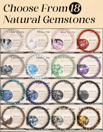 Natural Stone Beaded Bracelets for Men Women, Healing Crystal Energy Protection Bracelet with Gift Card, Christmas Birthday Valentines Jewelry Gifts, 4mm 6mm 8mm - color: Smoky Quartz(Protection & Grounding), size: 6mm