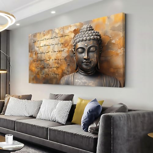 ZESTRILIA Zen Buddha Wall Art for Living Room Office Tan Brown Buda Life Quotes Canvas Painting Prints Calming Buddhist Artwork Family Bedroom Decor (40x20 Inches) - color: Tan Brown Zen Buddha Life Quotes R863, size: 40"L x 20"W