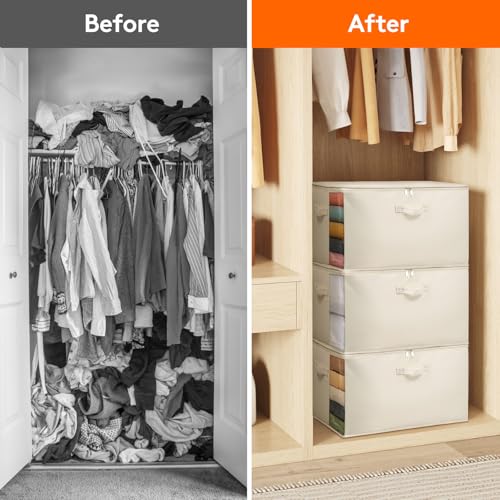 Lifewit Canvas Cotton Comforter Storage Bags with Zipper 4 Pack, 60L Breathable Foldable Clothing Containers, Linen Sweater Organizers Boxes for Clothes, Blankets, Pillows, Duvets, Bedding