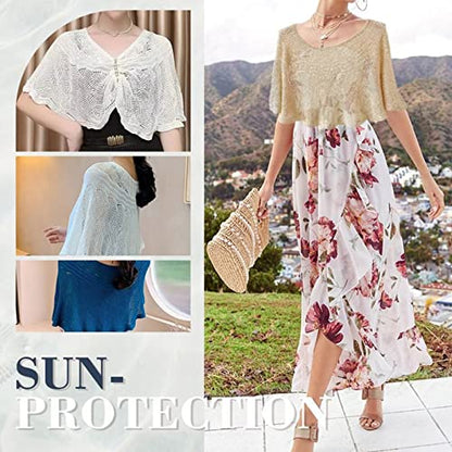 Knitted Sun-Proof Ice Silk Shawl, Summer Knitted Hollow-Out Poncho Cape Shawl, Knit Shawl Wrap for Women - color: Khaki