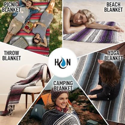 Hydration Nation Authentic Large Handwoven Mexican Blanket - Soft Yoga- Durable Serape- Lightweight Falsa, Beach, Camping, Picnic, Outdoor Blanket 70"x50" - Desert - color: Desert