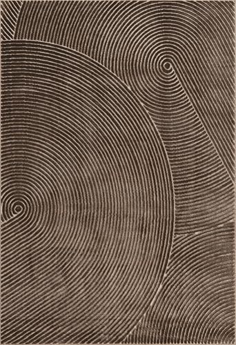 Abani Neutral Collection Brown Area Rug 6' x 9' for Living Room, Bedroom - Mid-Century Concentric Circle Design - Durable & Easy to Clean - color: Brown, size: 6' x 9' (Rectangular)