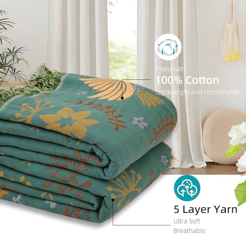 Boho Throw Blanket for Bed, 100% Pure Cotton Ultra Soft Rustic Quilt, Farmhouse Decor Bed Blankets, All Season Rustic Throw for Sofa Couch Chair(80''x 90'', Bird A)