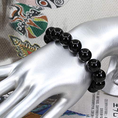 Keleny Natural Gem Semi Precious Gemstones 14mm Round Beads Crystal Stretch Bracelets 7 Inch Unisex - color: Black Agate
