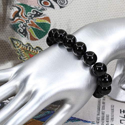Keleny Natural Gem Semi Precious Gemstones 14mm Round Beads Crystal Stretch Bracelets 7 Inch Unisex - color: Black Agate