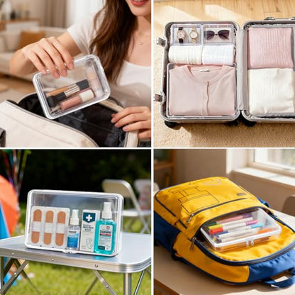 3 Pack Clear Hard Shell Zipper Case (S,S,L), 1.2mm Crush-Proof Transparent Storage Pouches, Hard Plastic Packing Cubes & Organizer Bags for Travel, Pencil, Cosmetics, Toiletry, Toys Storage - size: 3 Pack(S,S,L)