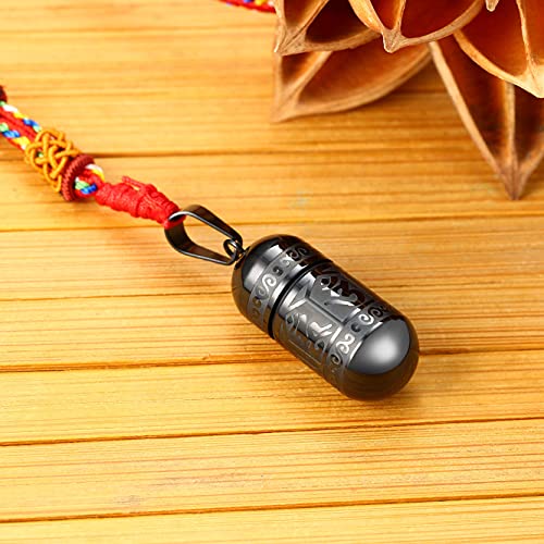 Men's Stainless Steel Open Lucky Buddha Mantra Pendant Necklace Bottle Container Memorial with Braided Rope - color: New Style, Mantra - Black