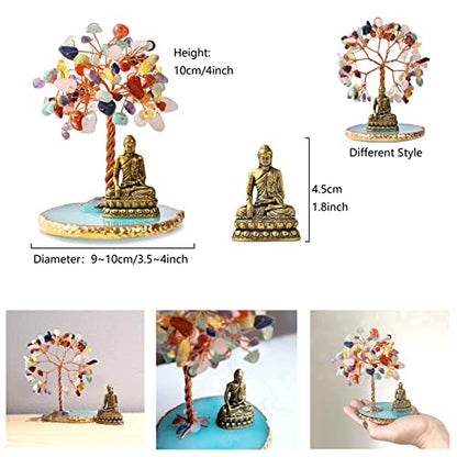 Buddha Statue with Healing Crystal Tree, Tree of Life for Positive Energy. Home Decor Yoga Meditation.7 Chakra.(C) - style: C