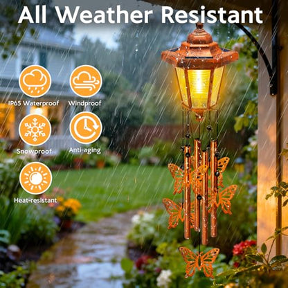 Large Solar Butterfly Wind Chimes, Gift for Women Mom Grandma Wife Sister Daughter Neighbor, Classic Bronze Wind Chimes With Wind Catcher, Solar Decor Lights For Outdoor Garden Patio Yard Porch Window