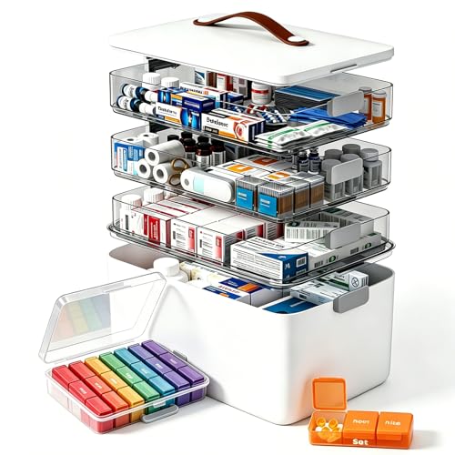 4- Tier Medicine Storage Box Organizer Portable First Aid kit Box Sewing, Art, Craft with Handle, Multipurpose Medical Supply Organizer with Removable Tray 4-Tier Medicine Organizer Set - size: 4-Tier Medicine Organizer Set