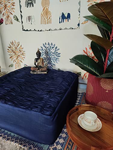 Floor Cushion, Large Meditation Cushion, Yoga Pillow, Floor Seating Cushion, Zabuton Cushion (Square, Navy Blue) - color: Navy Blue, size: Rectangle , 24x24x8 inches