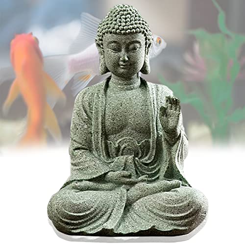 livelyfish Meditating Buddha Statue Natural Sandstone Buda Sculptures for Fish Tank Aquarium Decorations Home Zen Garden Bonsai Ornament Decor, Gifts (Fearless-Small) - size: B-Small