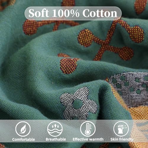 Boho Throw Blanket for Bed, 100% Pure Cotton Ultra Soft Rustic Quilt, Farmhouse Decor Bed Blankets, All Season Rustic Throw for Sofa Couch Chair(80''x 90'', Bird A)