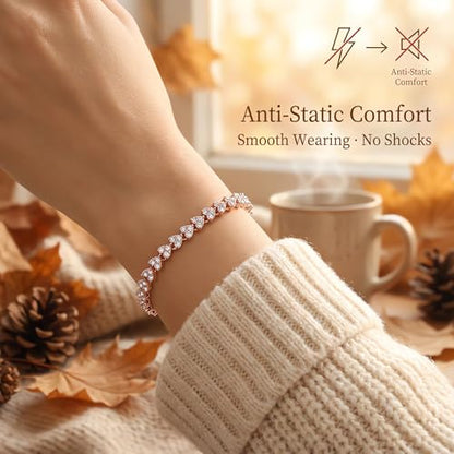 Silver Crystal Tennis Bracelet for Women – Elegant Full Zircon Sparkle, Slim Stackable Design, Secure Clasp, Dainty Luxury Jewelry Gift for Her - color: rose gold