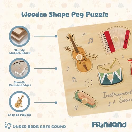 Freniland Musical Instruments Sound Puzzle for Toddlers, Wooden Music Sound Puzzle, Montessori Educational Toy for 18M+