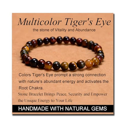 MASSIVE BEADS Handmade Yoga Stretch Elastic Bracelet Natural Stone Crystal Healing Power Energy Gifts for Unisex Adult 4mm 6mm 8mm 10mm - color: 3-Tiger's Eye (Vitality and Abundance), size: 6mm