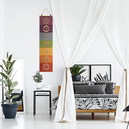 CosplayStudio Bamboo Scroll Yoga Symbol Wall Art Banner For Meditation 7 Chakra Mandala Yoga Painting | Wall Hanging Bamboo Curtain Decoration For Meditation Studio Room