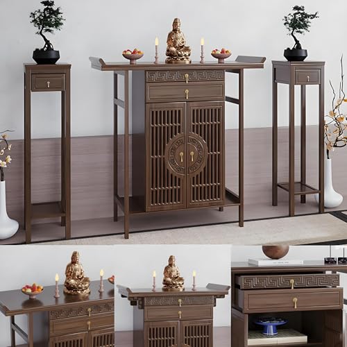 Meditation Shrine Buddhist Altar Table - Buddha Pooja Spiritual Prayer for Saints At Home Greek Altar Catholic Loved Ones Ancestral Counter for My Jesus Ofrenda Table,Walnut/47.2Inch - size: 47.2Inch